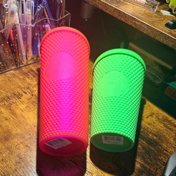 Starbucks Neon Green & Pink Studded Tumblers - NEW - Picture 4 of 4
